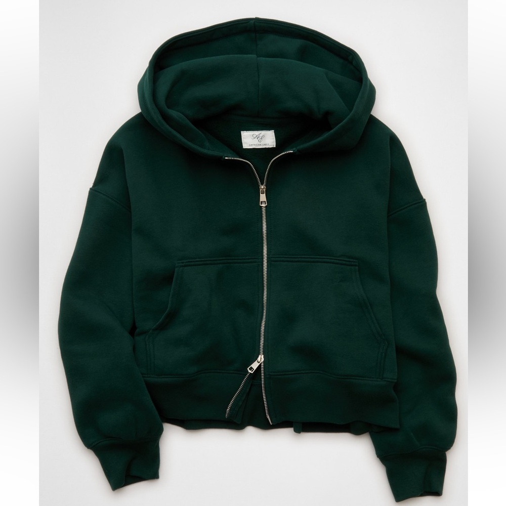 ❄️ American Eagle Outfitters Deep Forest Green Zip-Up Hoodie